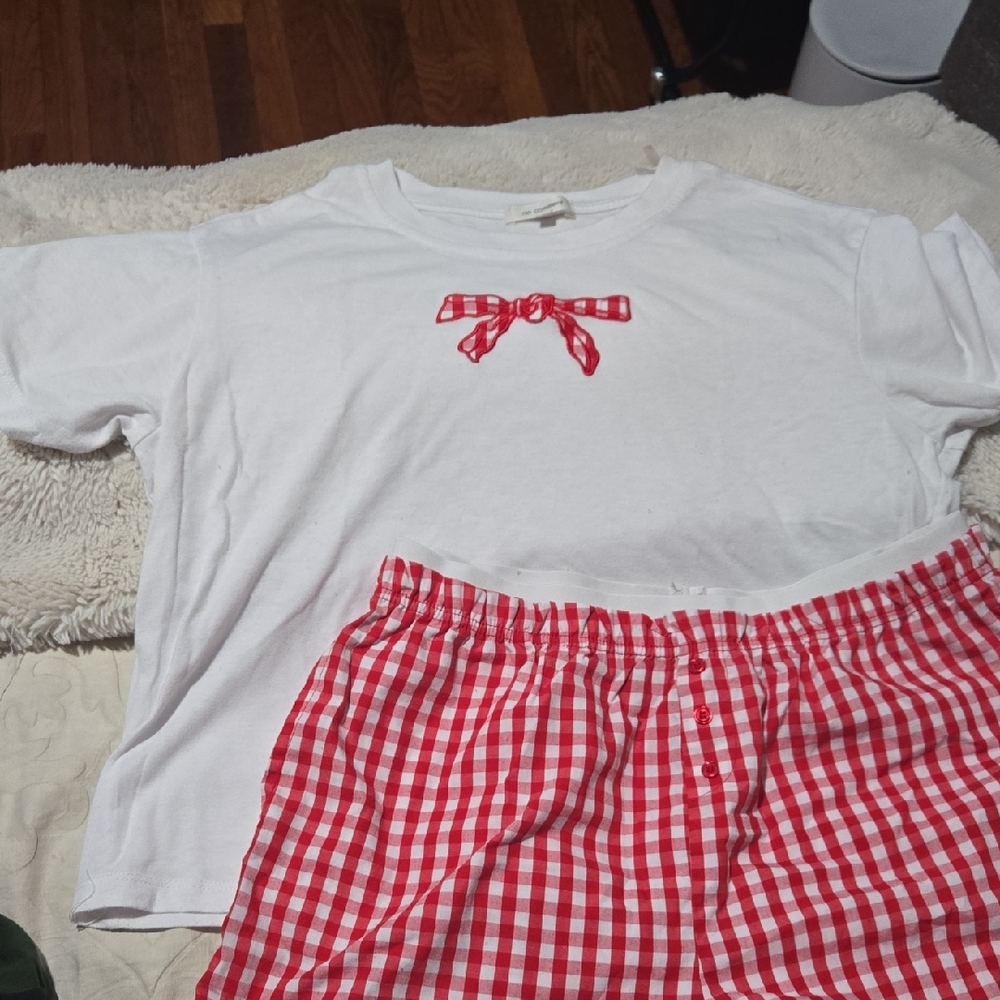 Women's Red and White Checkered Pajama Set
